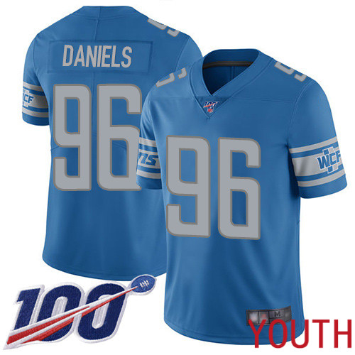 Detroit Lions Limited Blue Youth Mike Daniels Home Jersey NFL Football #96 100th Season Vapor Untouchable->youth nfl jersey->Youth Jersey